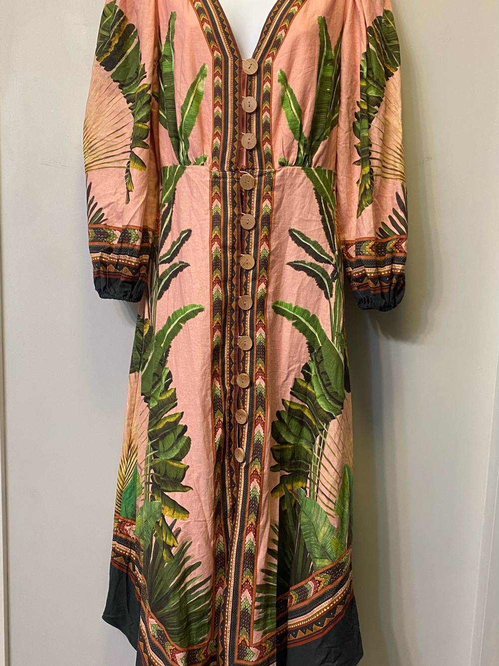 FARM RIO Amazonia Forest Linen Blend Tropical Maxi Dress S - Picture 2 of 16